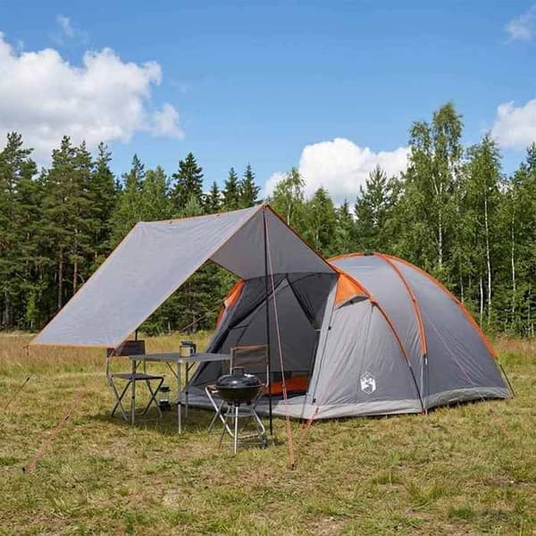 Maison Exclusive - 4 hengen telttamökki Harmaa ja oranssi Polyesteri ja Teräs