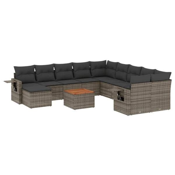 Maison Exclusive - Trädgårdsmöbler med kuddar 12 delar grå flätad resin