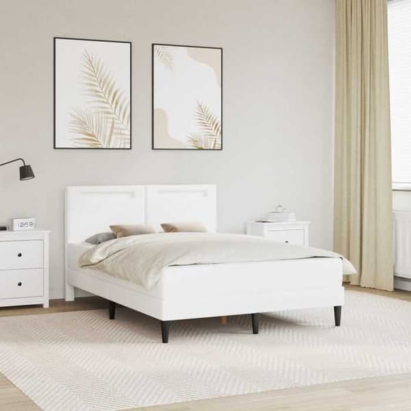 Sengestel - EKSKLUSIV HUS - 120 x 200 cm - Hovedgærde i kunstlæder - Indbygget LED USB - Opbevaring under seng Vit