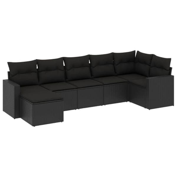 Maison Exclusive - Havegruppe 7 dele med sorte puder i flettet harv