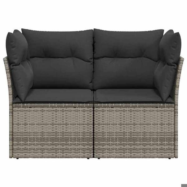 Maison Exclusive - Trädgårdssoffa 2 platser med grå kuddar i flätad resin