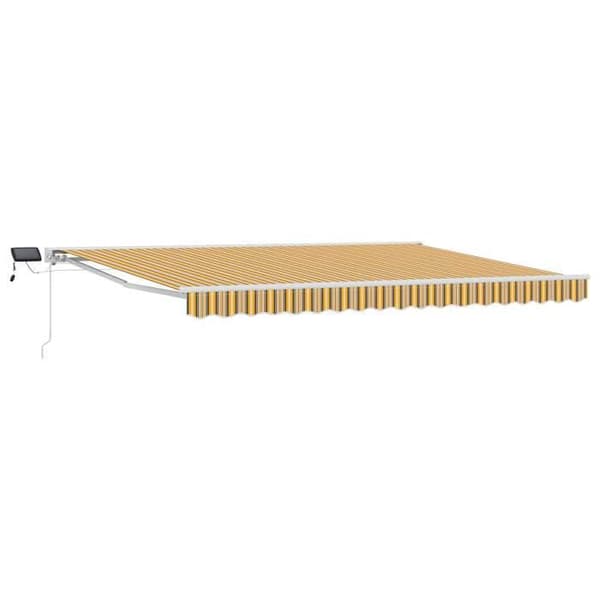 Maison Exclusive - Manuell markis med solenergi LED 4 x 3,5 m Gul, Grå och Vit