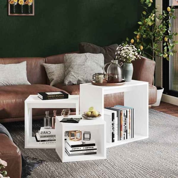 Stabelbare borde - MAISON EXCLUSIVE - Sæt 3 stk - Hvid - Agglomereret - Pladsbesparende