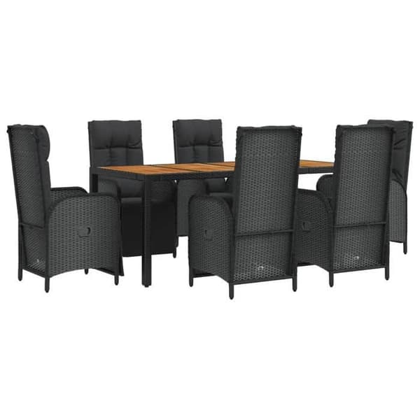 Maison Exclusive - Trädgårds matsalsset med kuddar 7 delar Svart flätad resin