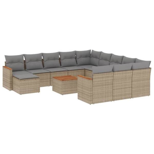 Maison Exclusive - Trädgårdsmöbler och kuddar 13 delar blandning beige flätad resin