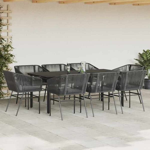 Maison Exclusive - Trädgårds matsalsset med kuddar 9 delar svart polyrotting glas