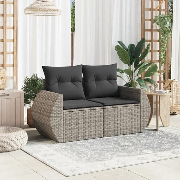 Maison Exclusive - Trädgårdssoffa 2 platser med grå kuddar i flätad resin