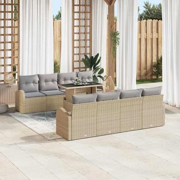Maison Exclusive - 9 osan beige polyrottinkinen puutarhakalustesetti