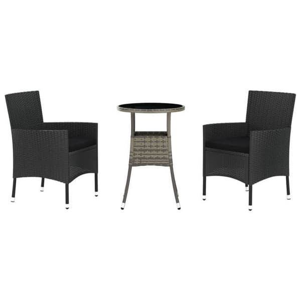 Maison Exclusive - Havebistro sæt 3 dele med sorte puder i poly rattan Svart (kuddar)