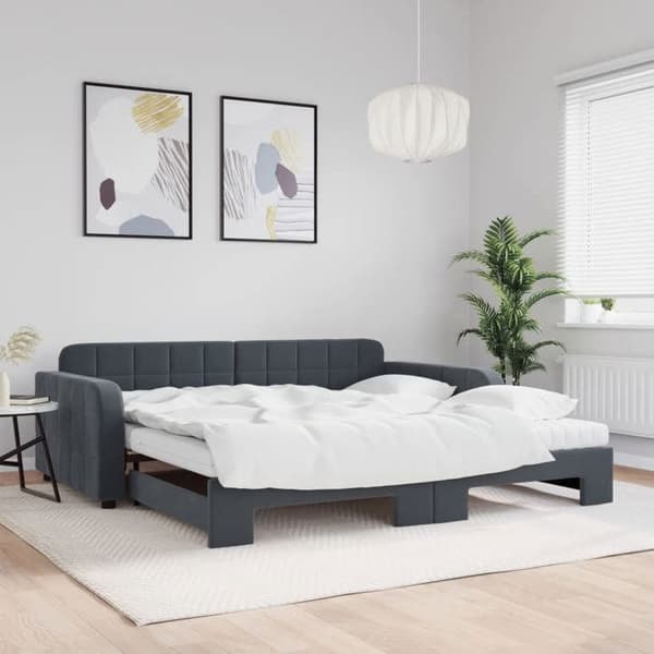 Maison Exclusive - Dagbädd och utdragssäng med mörkgrå madrass 100x200 cm sammet Mörkgrå