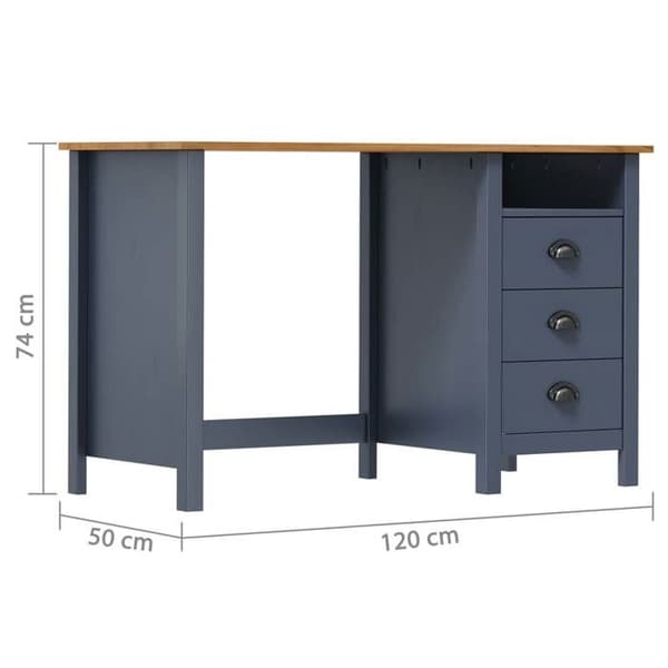 Maison Exclusive - Bureau Hill med 3 skuffer Grå 120x50x74 cm Solid fyr grå