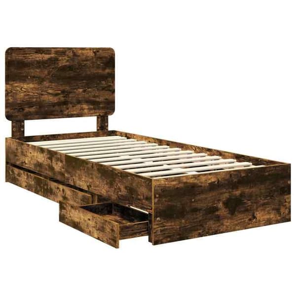 Maison Exclusive - Sängram med låda Rökt ek 90 x 200 cm Ingenjörsträ