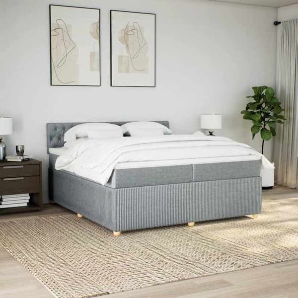 Maison Exclusive - Seng med lamelbund og madras Lys grå 200x200cm Stof
