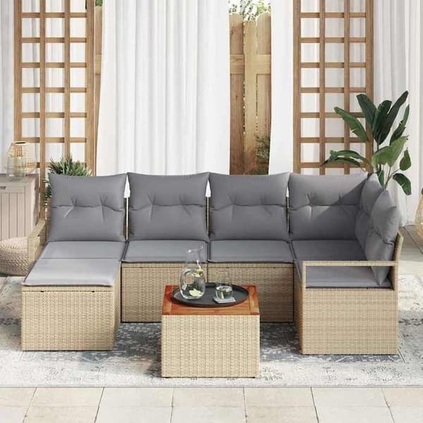 Trädgårdsmöbler - EXKLUSIVT HUS - 7 delar - Beige - Poly rattan & akacia - UV-skydd, modulär beige