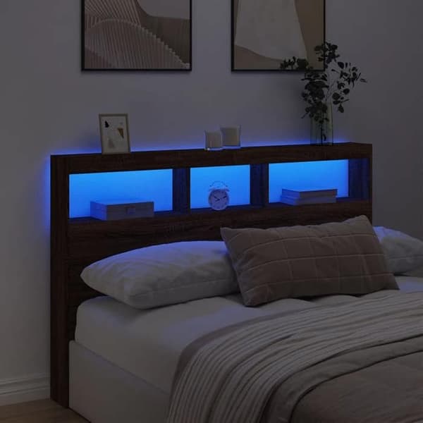 Maison Exclusive - Hovedgærde med LED egetræ brun 160x17x102 cm