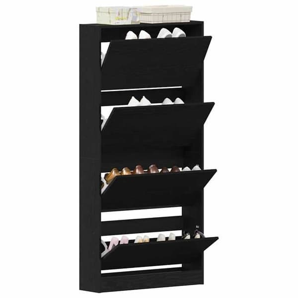 Skoopbevaring - EKSKLUSIV HUS - 80 x 21 x 163,5 cm - Ingeniørtræ - Sort - Svingdøre