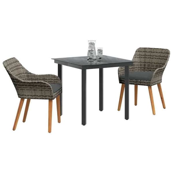Trädgårdsmöbler - EXKLUSIVT HUS - 3-delarsset - Grå - Högdensitet poly rattan - Härdat glasbord Grå