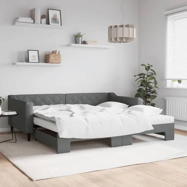 Maison Exclusive - Dagbädd med utdragssäng och mörkgrå madrass 100x200 cm tyg Mörkgrå