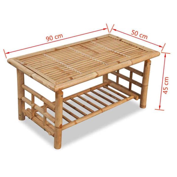 Soffbord - Bambu 90x50x45 cm - Rektangulär - Med rötbeständiga lameller - Brun brun