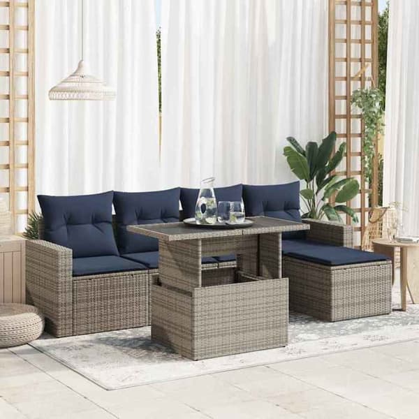 Maison Exclusive - Trädgårdsmöbler med kuddar 6 delar grå flätad resin akacia grå