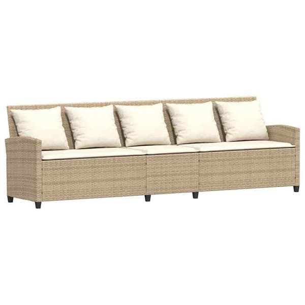 Maison Exclusive - Trädgårdsoffa med kuddar 5 platser beige flätad resin