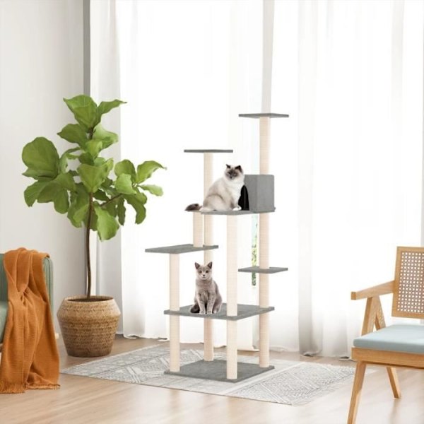 Kissapuu - Ei määritelty - 153 cm - Vaaleanharmaa - Teknillinen puu - Luonnollinen sisal Grå