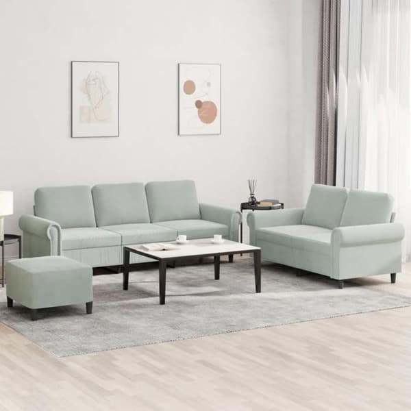 Sofa sæt - MAISON EXCLUSIVE - 3-delt sæt - Lys grå velour - Robust metalramme - Multifunktionel pouf Ljusgrått