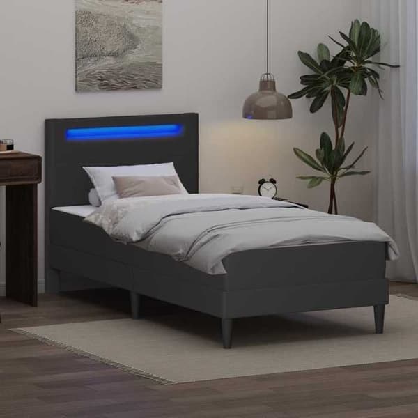 Maison Exclusive - Sängram med LED-remsor Grå 90 x 200 cm Syntetläder