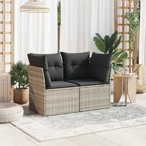 Maison Exclusive - 2-sits trädgårdssoffa med ljusgrå kuddar i flätad resin