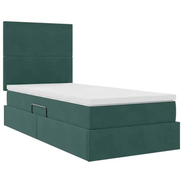 Maison Exclusive - Säng med förvaring och mörkgrön madrass 90 x 200 cm Sammet