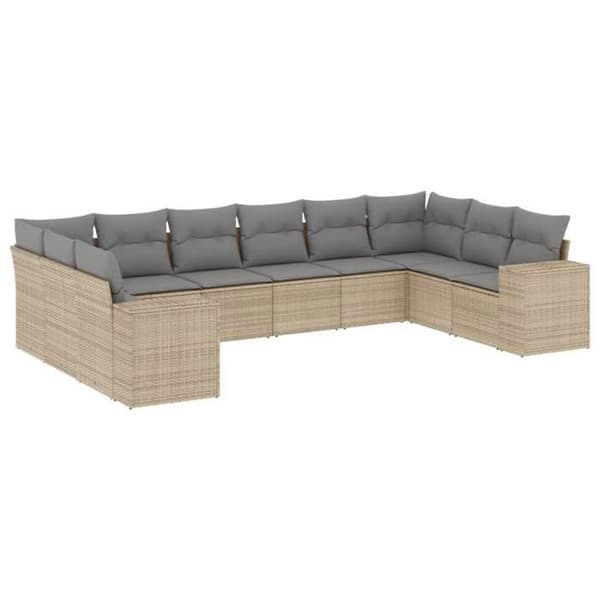 Maison Exclusive - Trädgårdsmöbler med kuddar 10 delar beige flätad resin