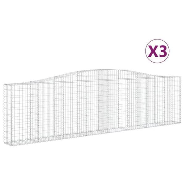 Gabionkorgar - Arqués (set om 3) - 400×30×100/120 cm - Galvaniserat stål - Tråd 3,5 mm silver-