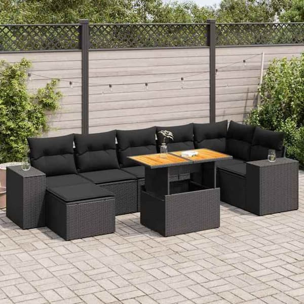 Maison Exclusive - 8 dele havegruppe med sorte puder i flettet harv