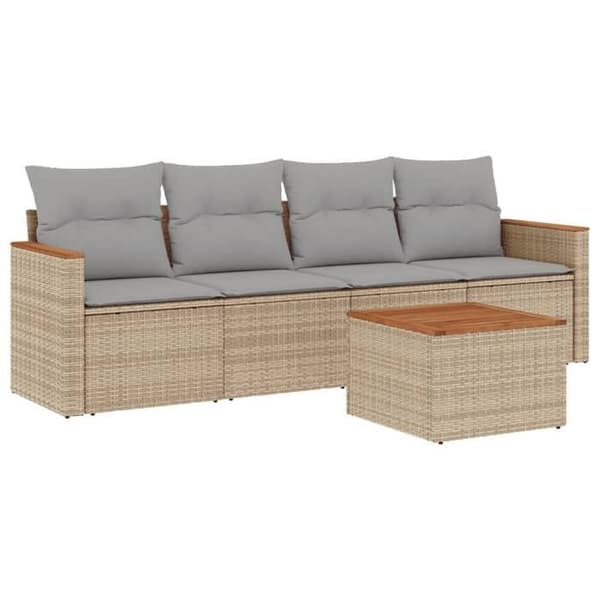 Maison Exclusive - Trädgårdsmöbler med kuddar 5 delar beige flätad resin