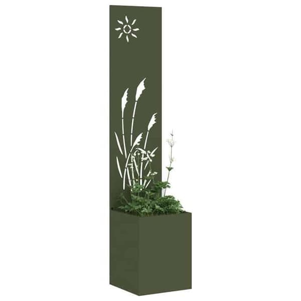Havemur - EKSKLUSIV HUS - 32 x 32 x 150 cm - Robust stål - Mat finish - Olivengrøn Olivgrön