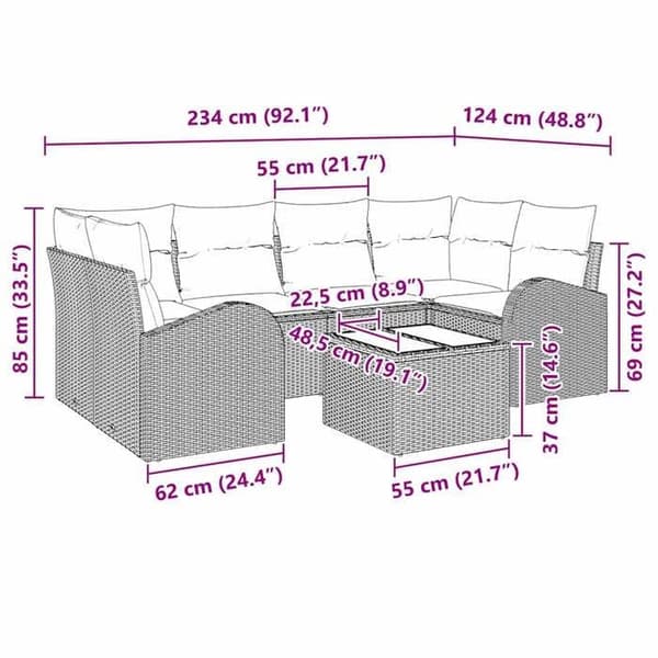 Modulär trädgårdsoffmöbel - EXKLUSIV HEM - 7-delat set - 6 platser - UV-beständig polyrotting - Stålstruktur