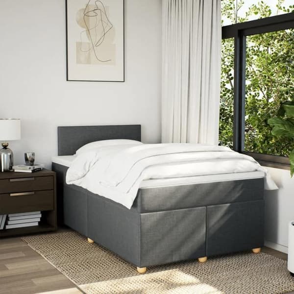 Maison Exclusive - Seng med lamelbund og mørk grå madras 120x190cm stof