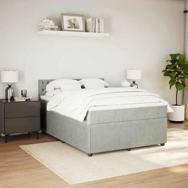 Maison Exclusive - Seng solid bund med socker og madras Grå 160x200cm Velour