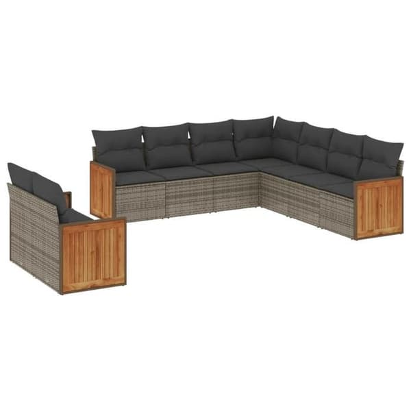 Maison Exclusive - Trädgårdsmöbler 9 delar med grå kuddar i flätad resin