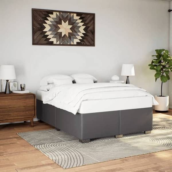 Sengestel - EKSKLUSIV HUS - 160x200 cm - Syntetisk læder - Grå - Lamelseng Grå