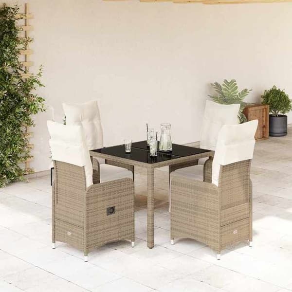 Trädgårdsbistro-set - EXKLUSIV HEM - Bistro-set 5 delar - Brun - Polyrotting - Justerbart ryggstöd brun