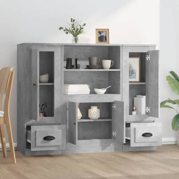 Maison Exclusive - Bufféer 3 st grå betong ingenjörsträ
