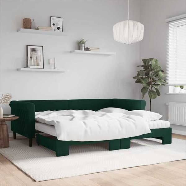 Maison Exclusive - Dagbädd med utdragssäng och mörkgrön madrass 90x200cm sammet Mörkgrön