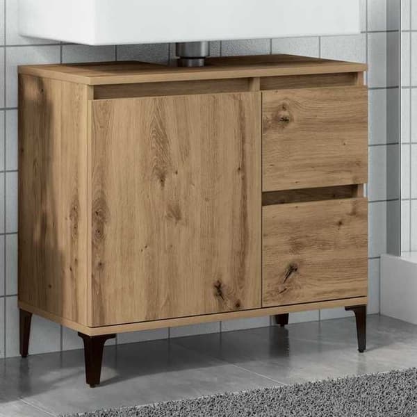 Maison Exclusive - Vaskeskab i egetræ, håndlavet 65x33x60 cm, ingeniørtræ