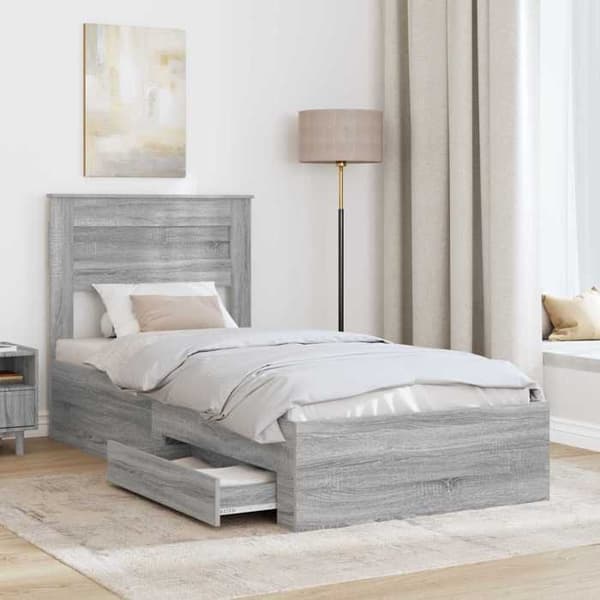 Maison Exclusive - Sängram Grå Sonoma 90 x 190 cm Ingenjörsträ