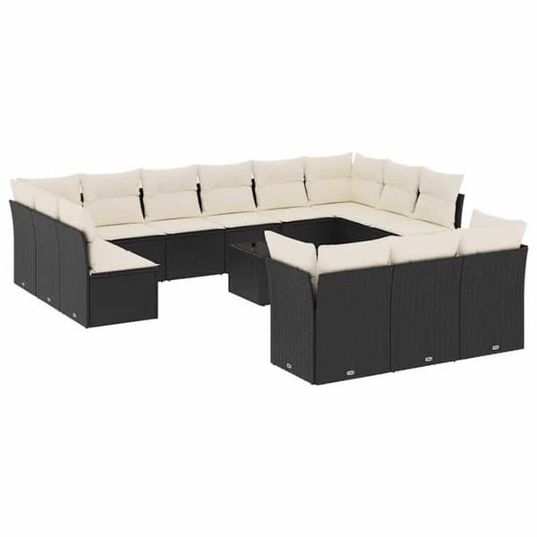 Maison Exclusive - Trädgårdsmöbler med kuddar 14 delar svart flätad resin
