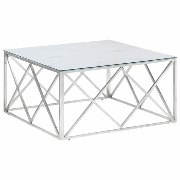 Bord - EKSKLUSIV HUS - Hvid marmor - Inox ramme - Tempereret glas top - Moderne design Silver