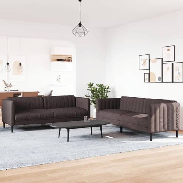 Soffgrupp - EXKLUSIV HEM - 2-delars set - Mörkbrunt tyg - Mycket vadderad sits - Robusta ben Mörkbrun