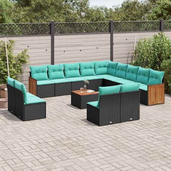 Havemøbel sæt - MAISON EXCLUSIVE - Modulerbart - 14 dele - Sort PE rattan - Akacietræ bordplade Svart