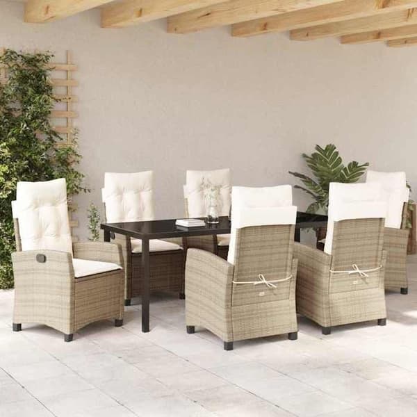 Maison Exclusive - 7 pc spisestue sæt til haven i beige polyrotin beige